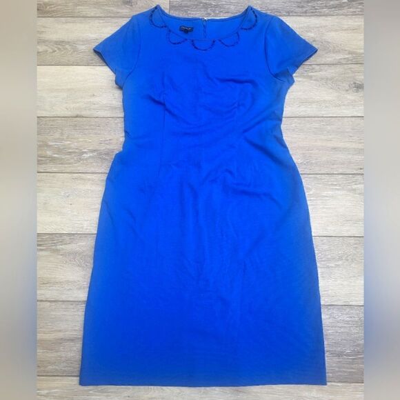 Talbots scalloped neckline cutouts blue sheath dress curve hugging stretch 6p - Picture 2 of 9